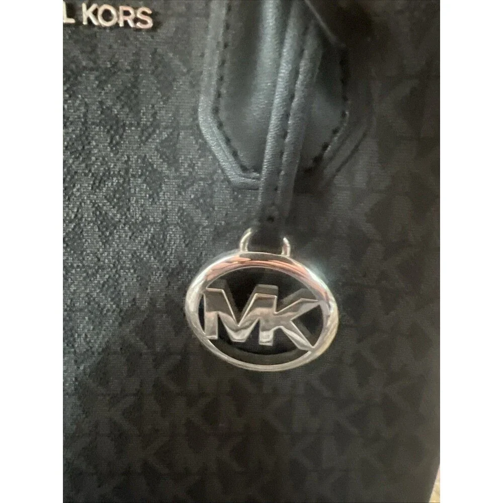 Michael Kors Mercer Medium Logo Zip Tote Black Signature MK Satchel Purse